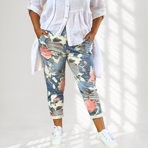 Peony Floral Jogger Pants in Light Blue by The Inspired Wardrobe Australia
