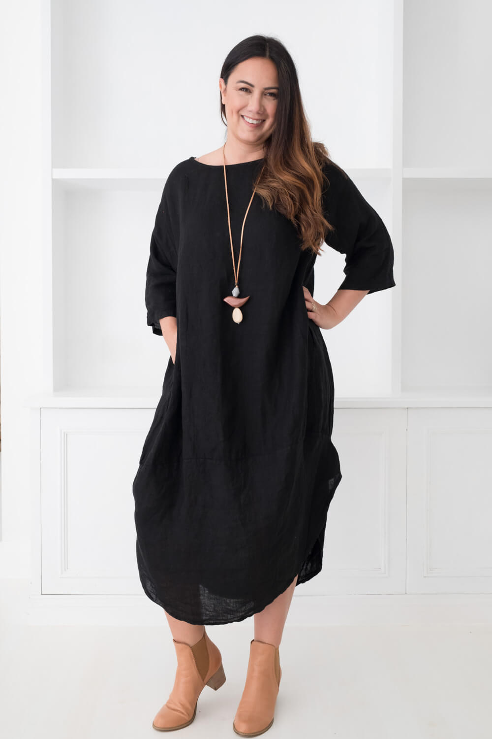 Monica Linen Dress Black