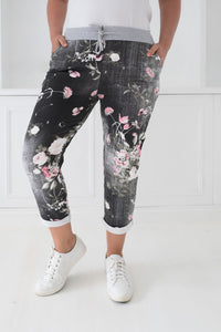 Carly Floral Joggers Black