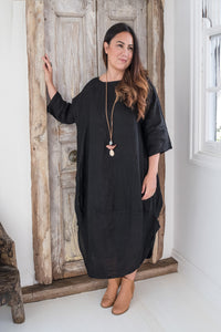 Monica Linen Dress Black
