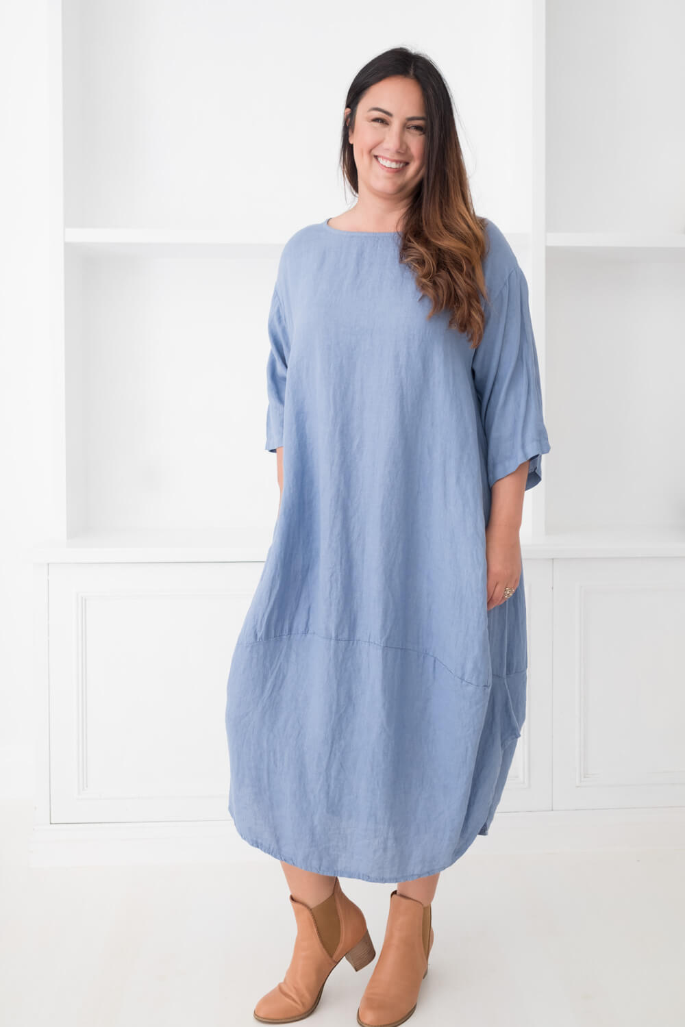 Monica Linen Dress Denim Blue