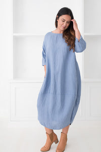 Monica Linen Dress Denim Blue