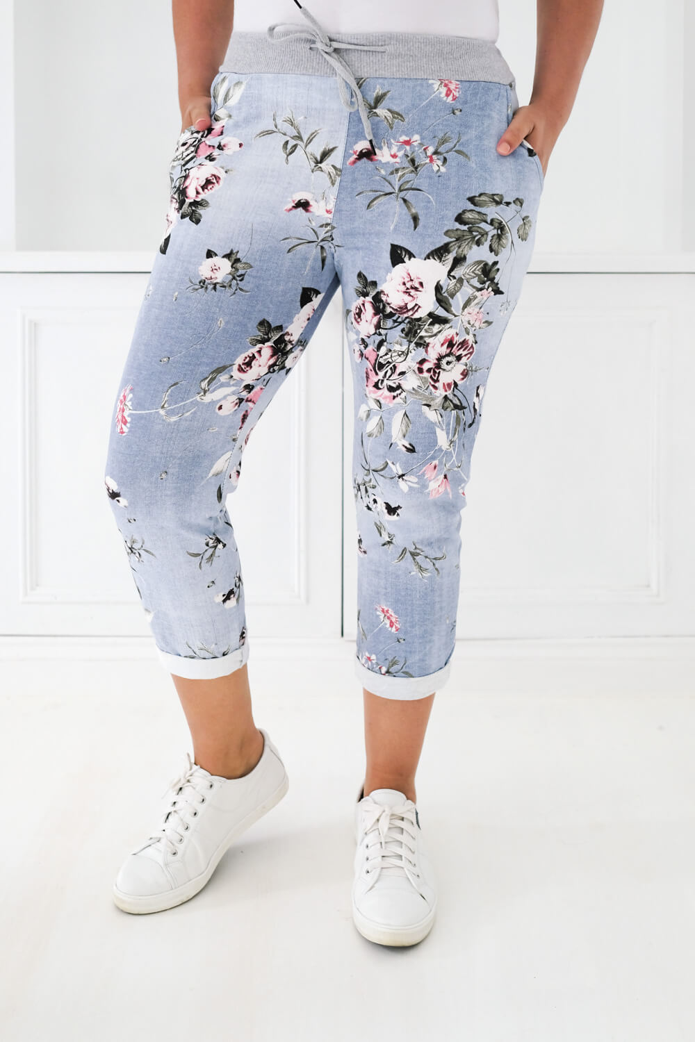 Carly Floral Joggers Light Blue