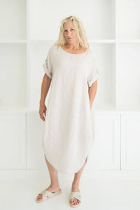 inspired wardrobe italian linen rachel dress cream beige size 10-18