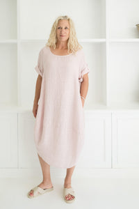inspired wardrobe italian linen rachel dress pink size 10-18