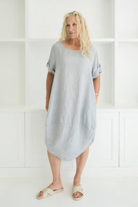 inspired wardrobe italian linen rachel dress grey silver size 10-18
