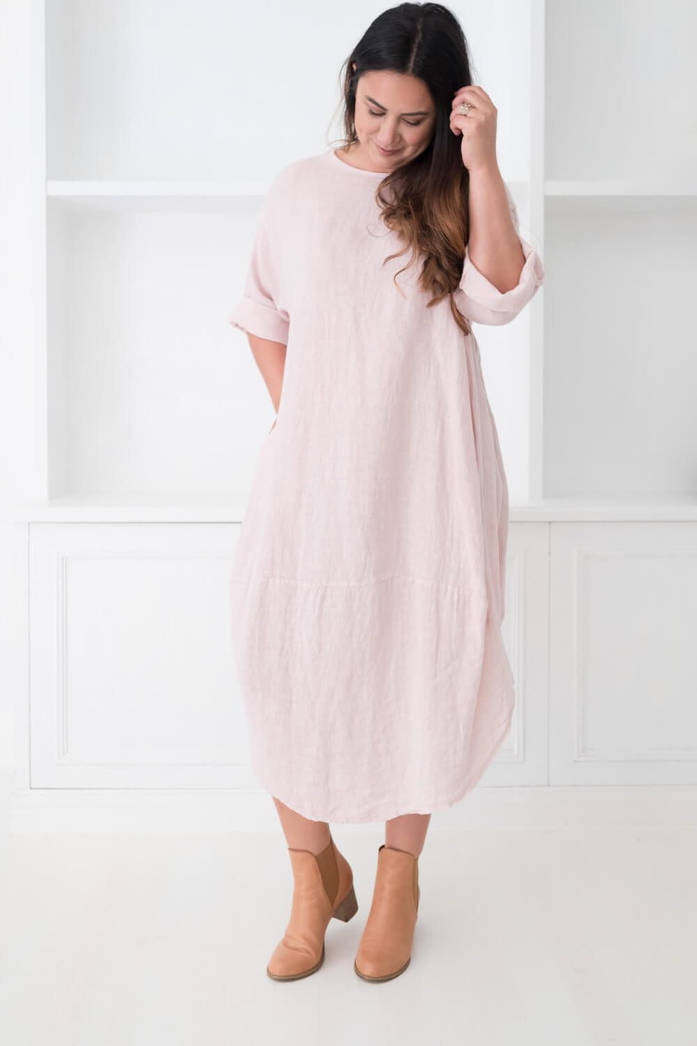 Pale pink cheap linen dress