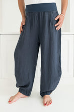 Load image into Gallery viewer, inspired wardrobe italian linen pants navy blue plus size
