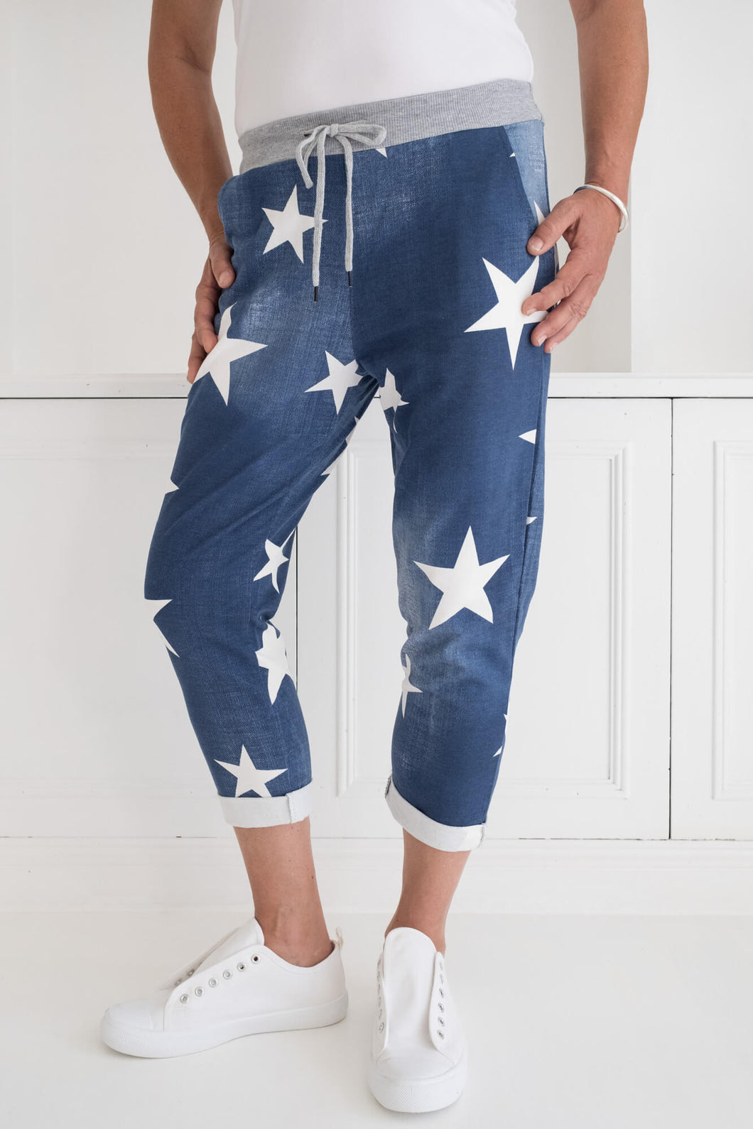 rockstar pants star blue white stretch plus size