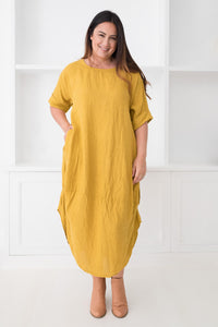 Monica Linen Dress Saffron